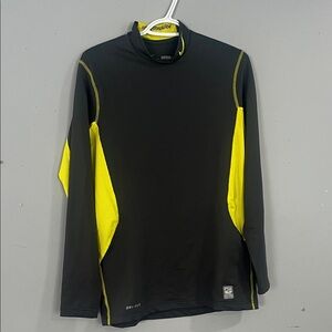 Men's Nike Pro combat Dri-Fit Black and Yellow Long Sleeve Performance Shirt Med